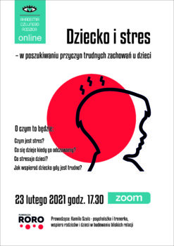 Plakat zarys głowy dziecka na czerwonym okrągłym tle