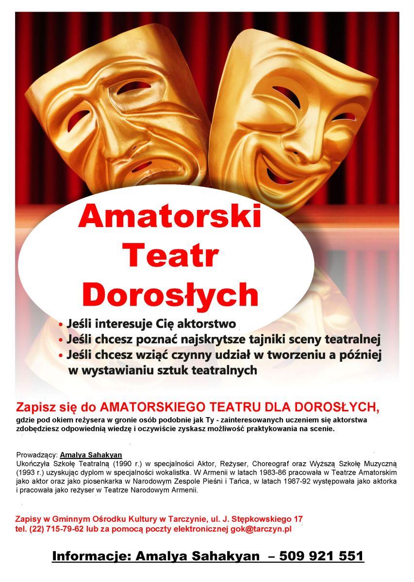 Plakat maski teatralne na tle kurtyny