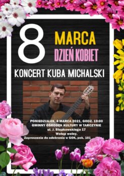 Artysta z gitarą, na dole róże