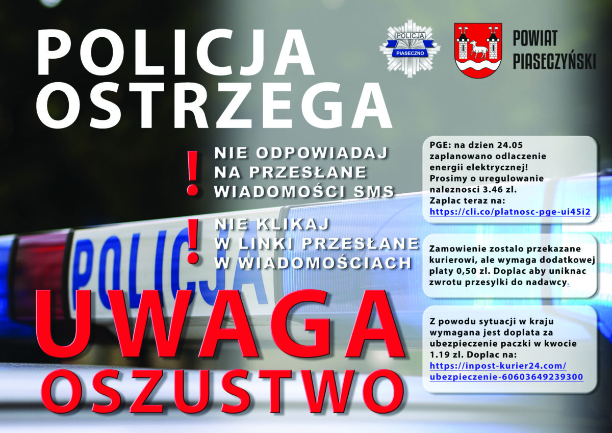 na banerze  napisy Policjaostrzega i przykłady nieuczciwych sms-ów