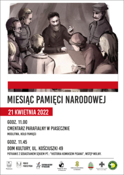 na plakacie biało-czarna grafika, młodzi ludzie wokół stołu