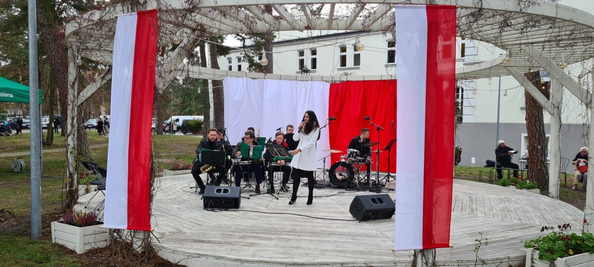 koncert, biało-czerwone flagi