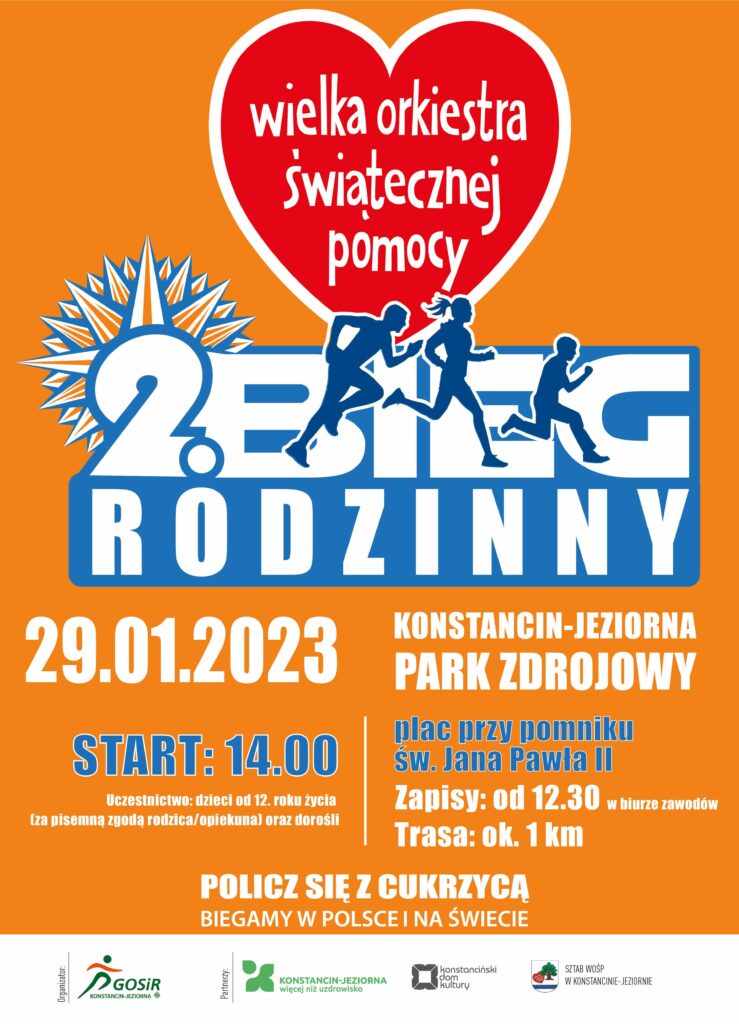 pomarańczowy plakat w logo akcji i WOŚP