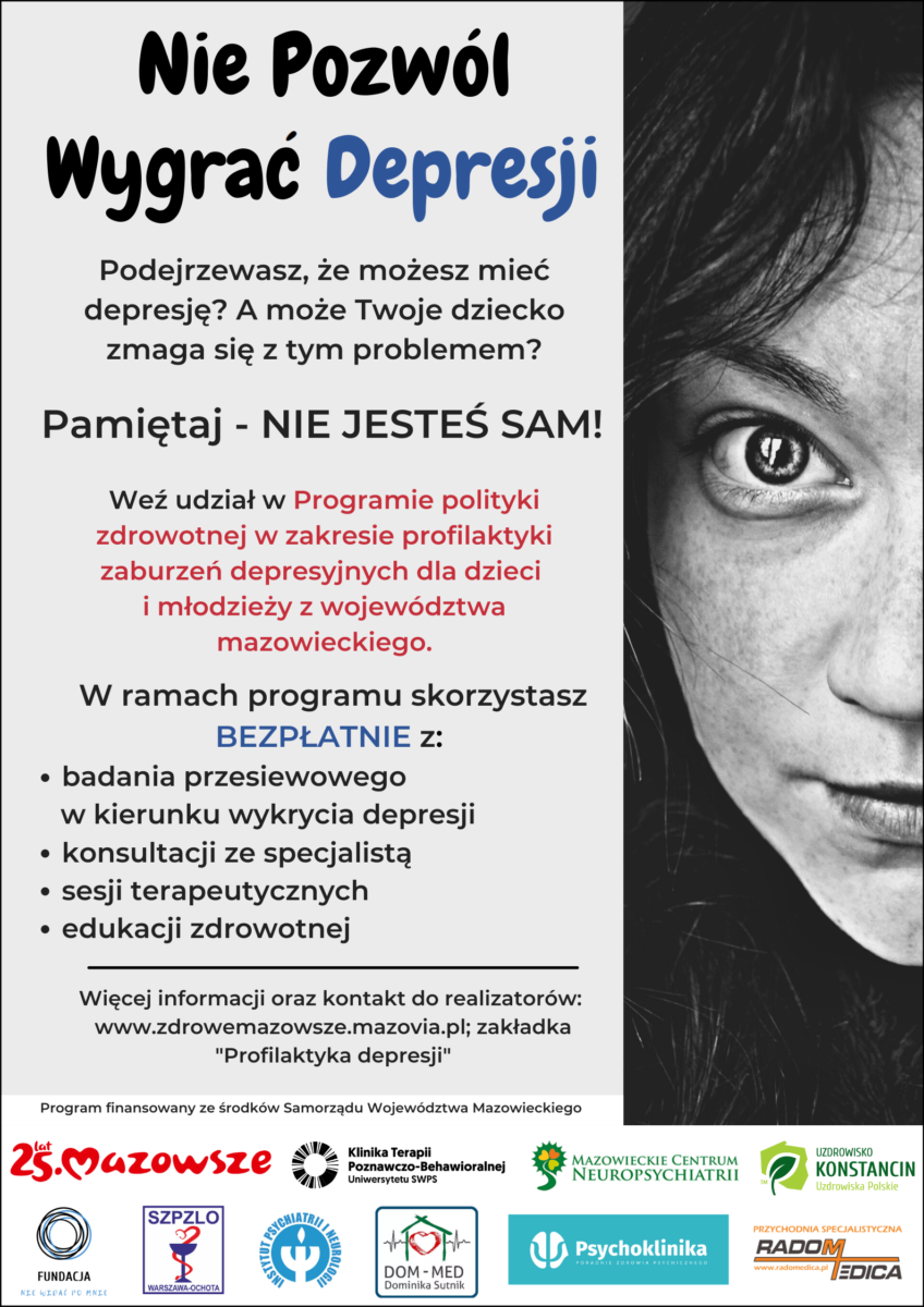 info o programie, czarno-białe zdjęcie dzieiwczyny