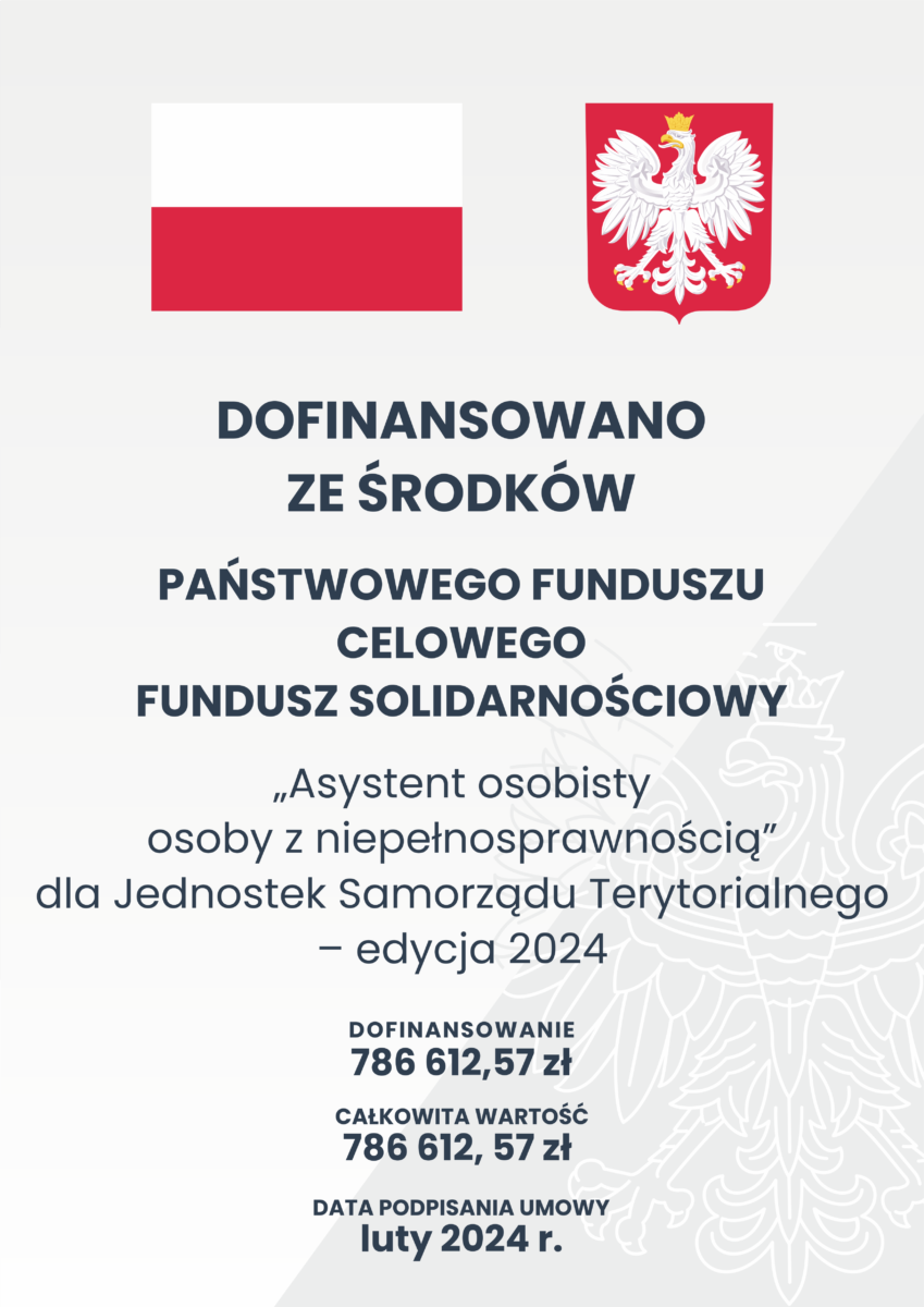 plakat kwota , nazwa programu, flaga Polski, godło