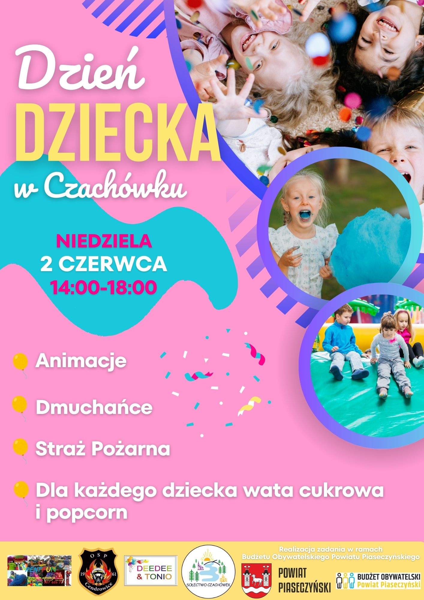 różowy plakat, dzieci