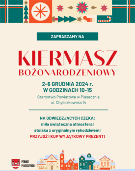 plakat, napis kiermasz, wystawcy, zimowe dodatki