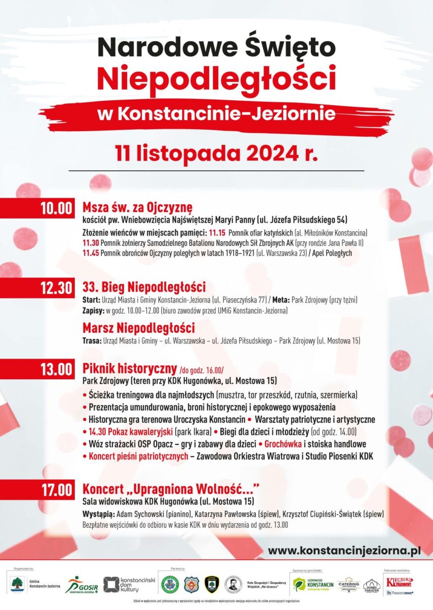 biało-czerwony plakat z programem