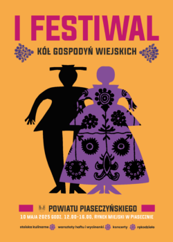 pomarańczowy plakat para ludowa, inspirowana wycinanką i haftem