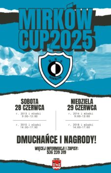 niebieski plakat, herb drużyny i powiatu