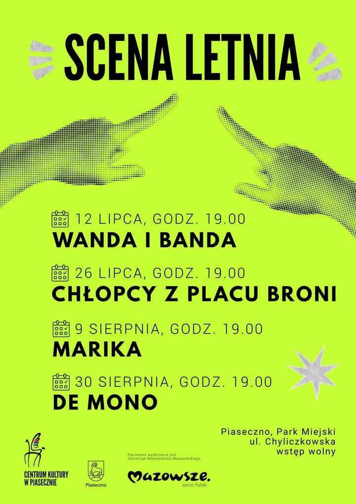 zielony plakat z nazwami zespołów