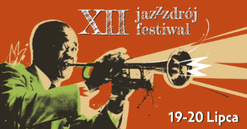 ciemnoskory saksofonista na plakacie na XII jazz festiwal