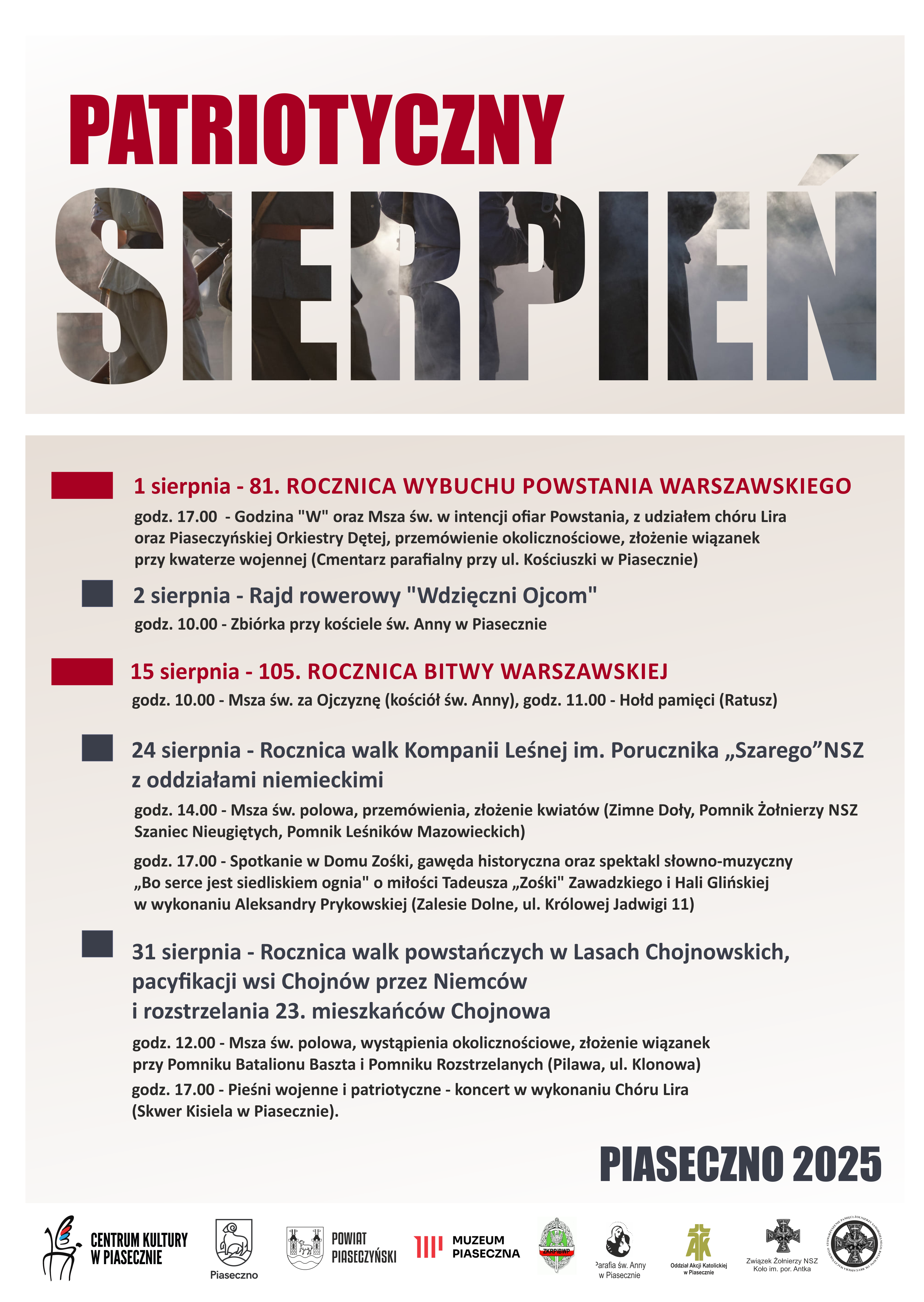 Napis Patriotyczny Sierpień, harmonogram obchodów