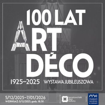 biały napis na szarej planszy 100 lat art deco