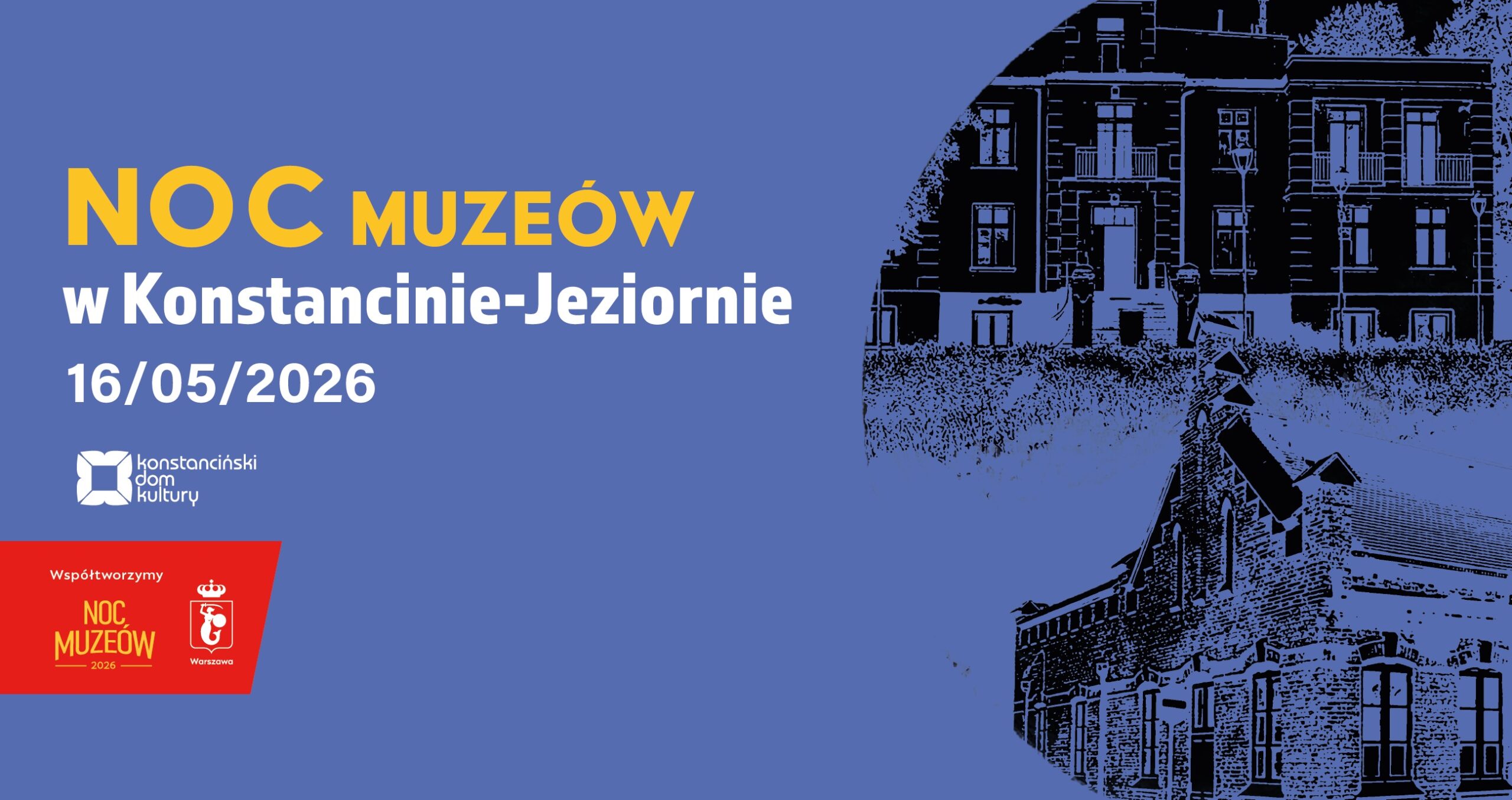 niebieski plakat na Noc Muzeow