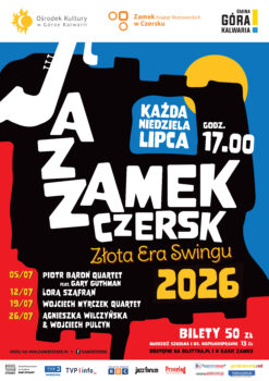 plakat graficzny dużo kolorów, nazwa koncertów, słońce, saksofon