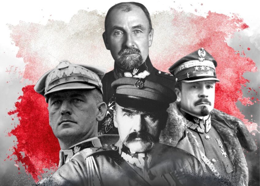 plakat z Pilsudskim i generalami