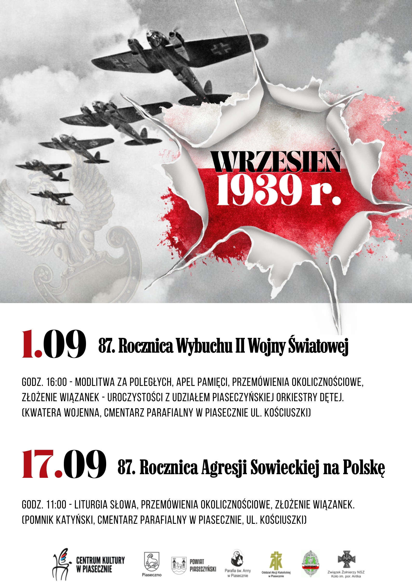 plakat patriotyczny z niemieckimi samolotami z czasow wybuchu II wojny swiatowej