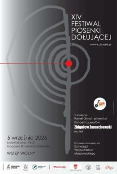 czarno-szary plakat z podstawowymi informacjami