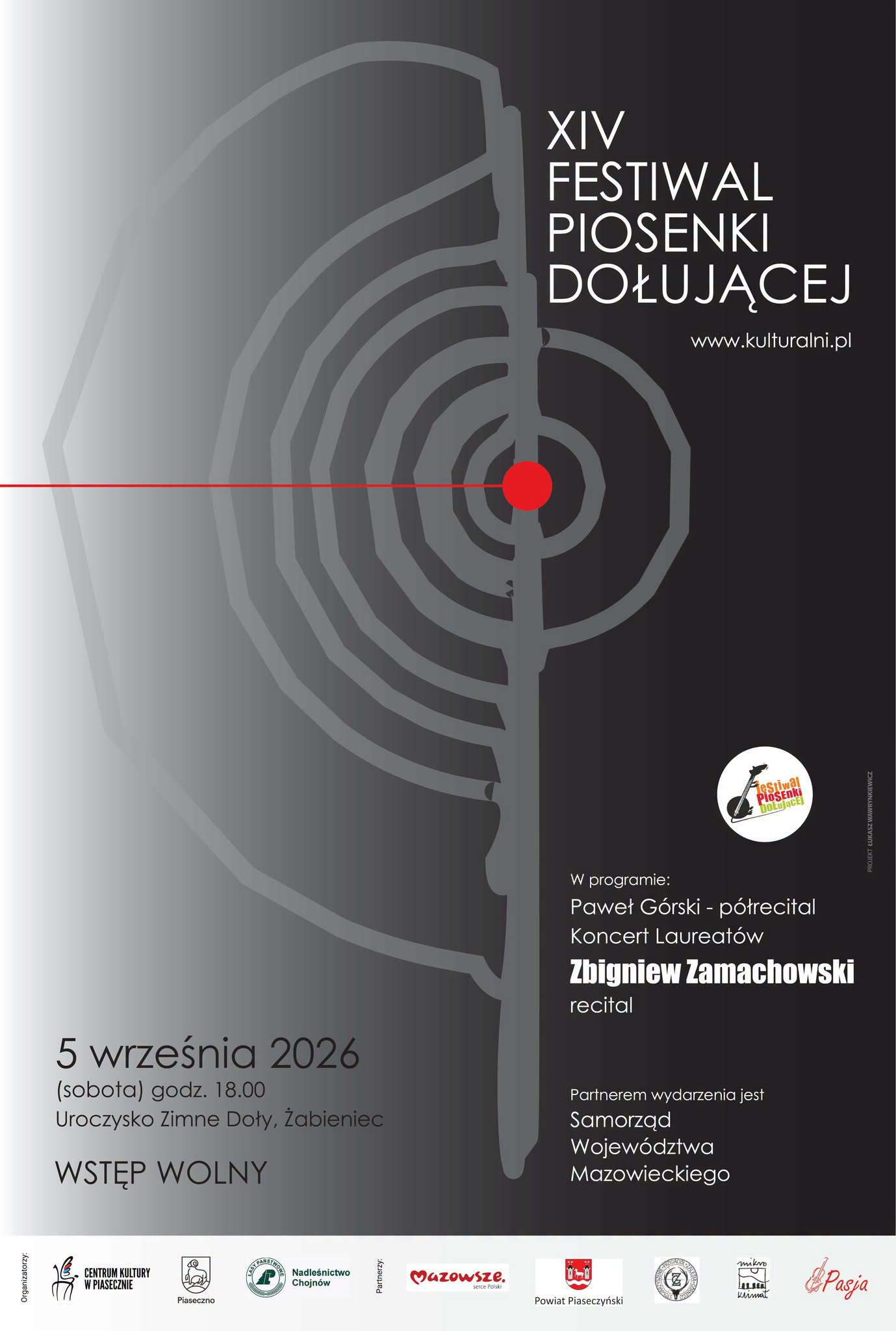 czarno-szary plakat z podstawowymi informacjami