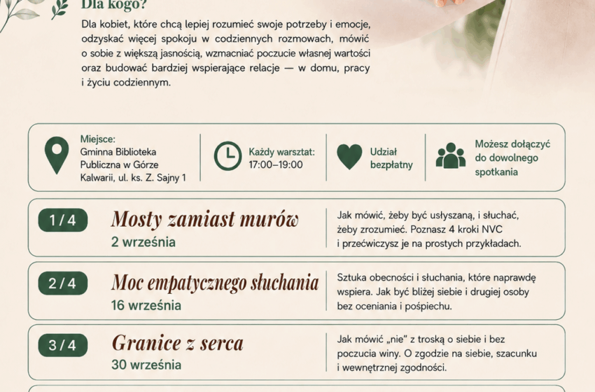  „Szanuję siebie” – bezpłatne warsztaty dla kobiet w Górze Kalwarii