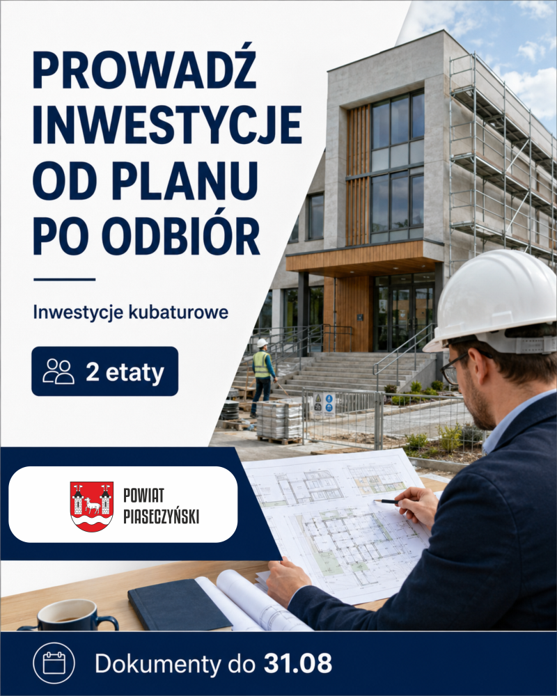 "kierownik budowy" z planem przed budynkiem