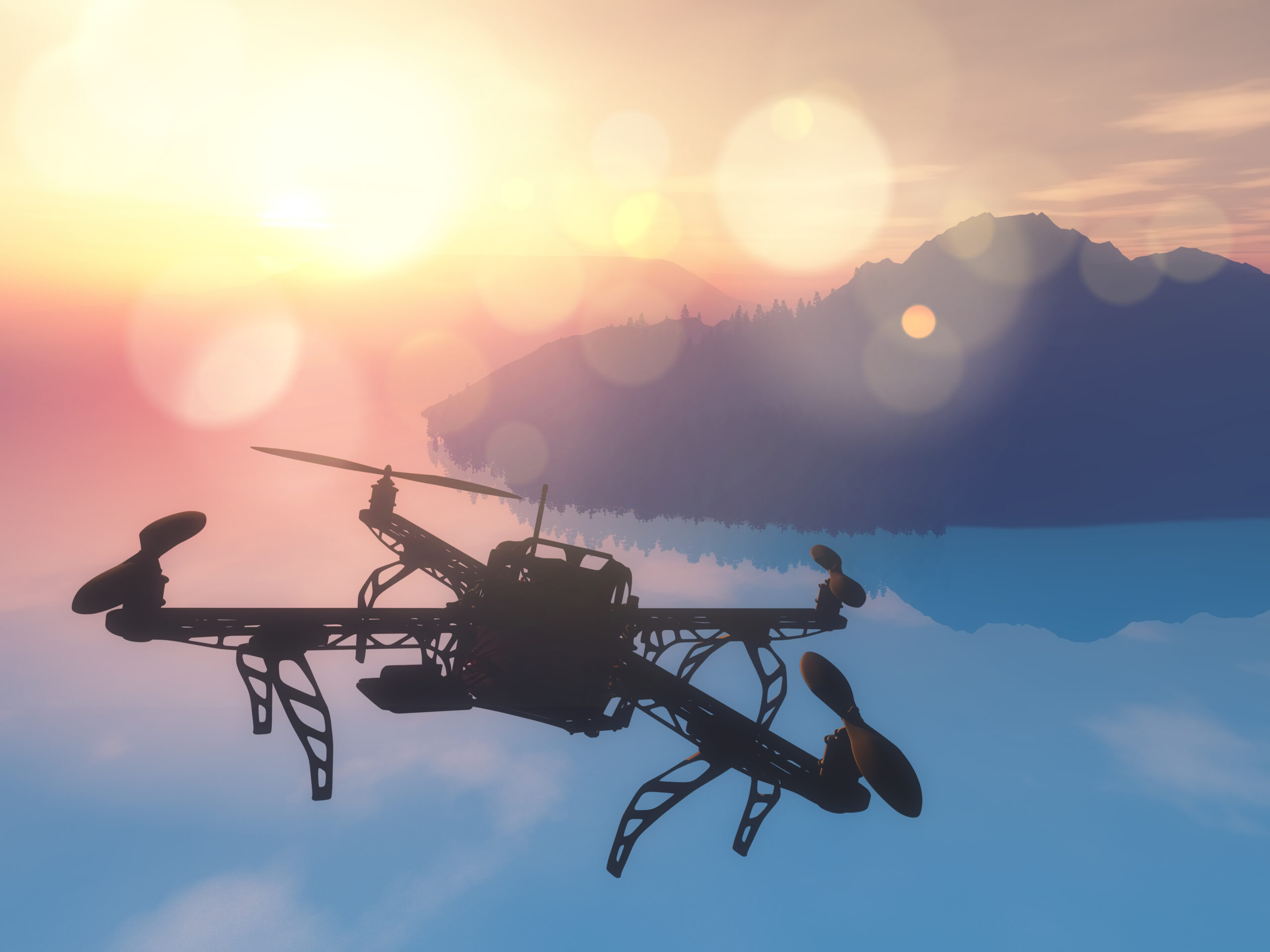 dron o zachodzie słońca