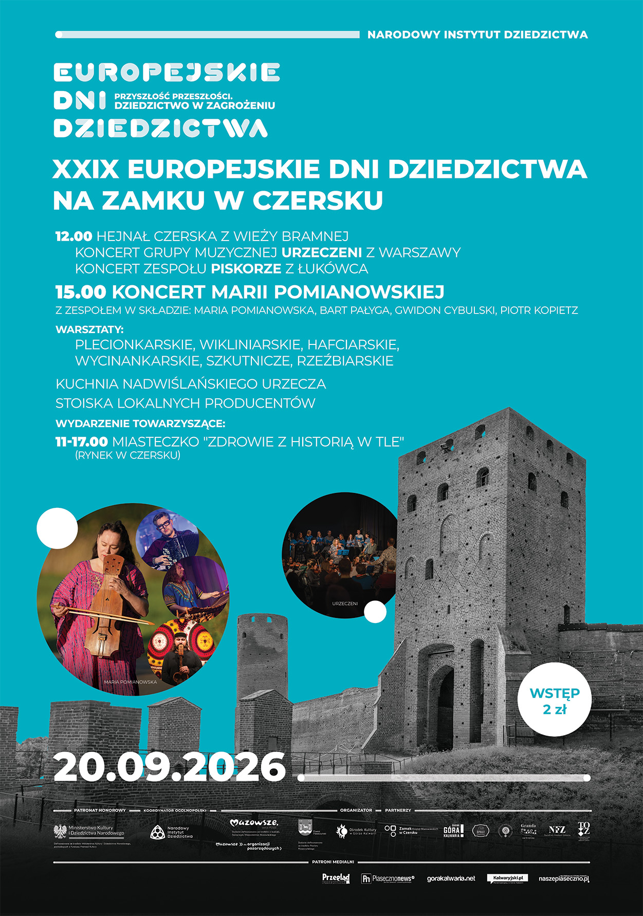 turkusowy plakat , zdjęcie zamku, podstawowe informacje