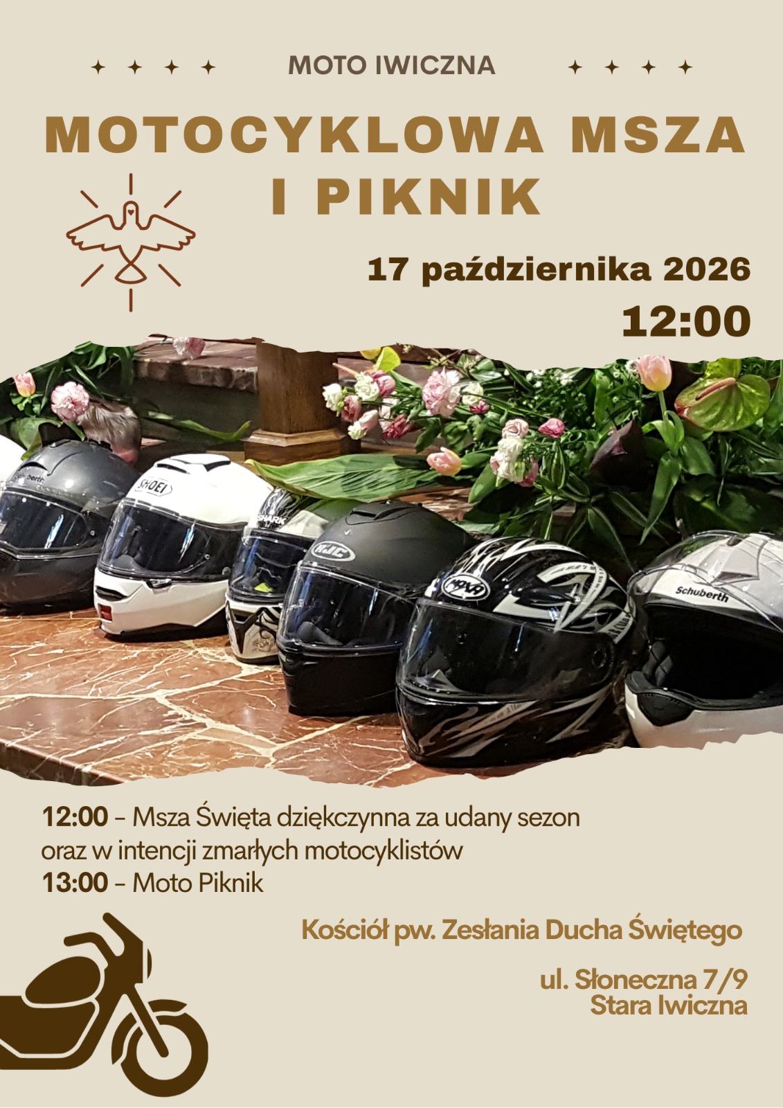 kaski motocyklowe na plakacie