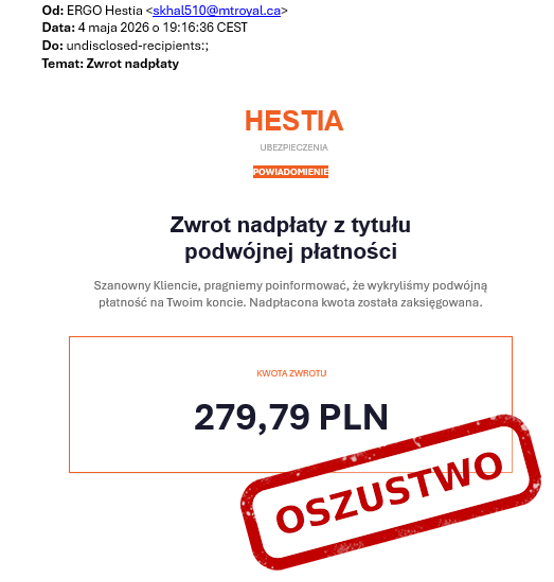 przykładowy mail - wyłudzenie