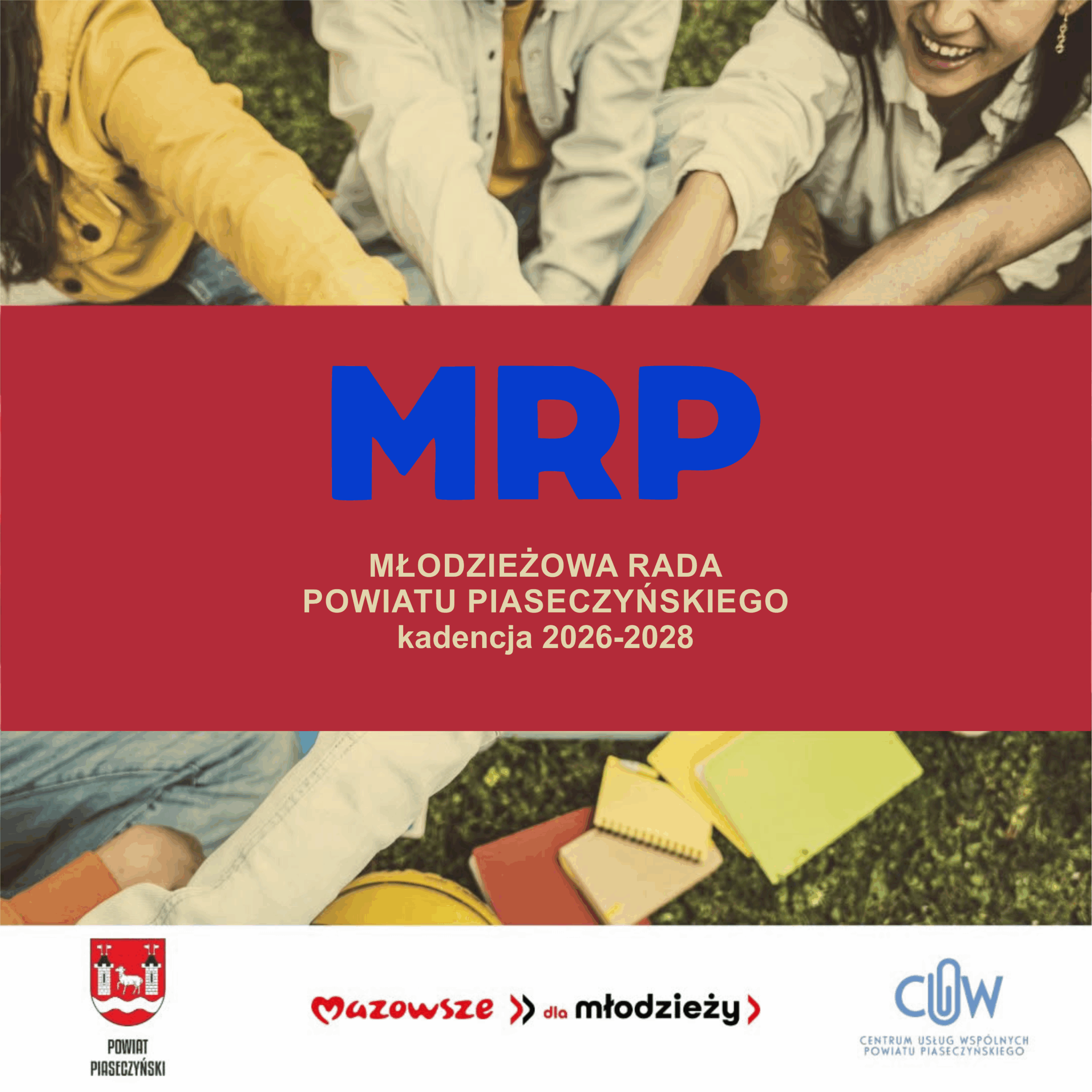 niebieskie MRP, w tle ręce młodych ludzi